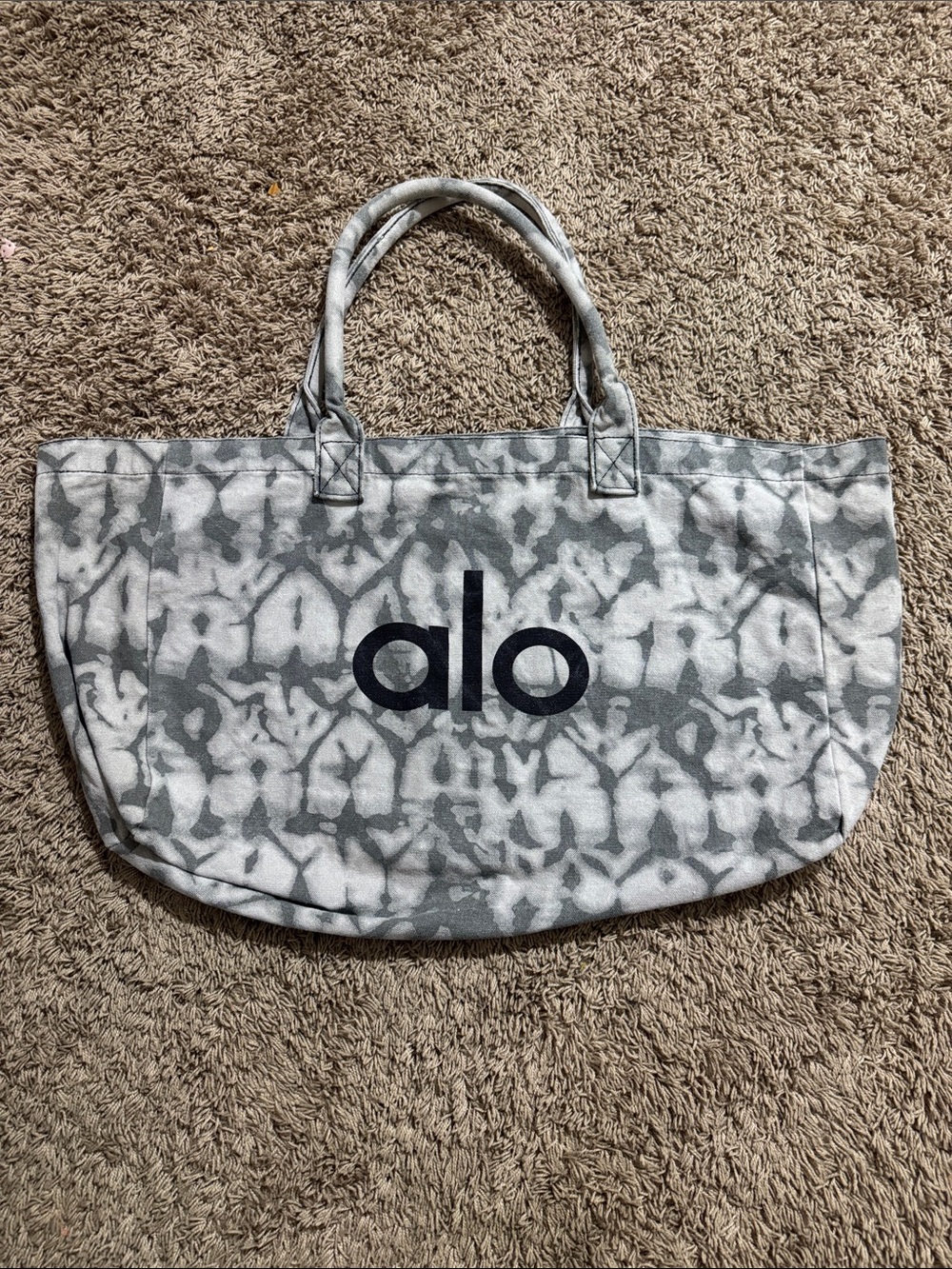 ALO Yoga Gray Tie-Dye Canvas Tote with Black Logo